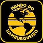 uma foto do globo com o nome mundo do em cima e hamburgueiro, embaixo, tudo em amarelo com o fundo preto