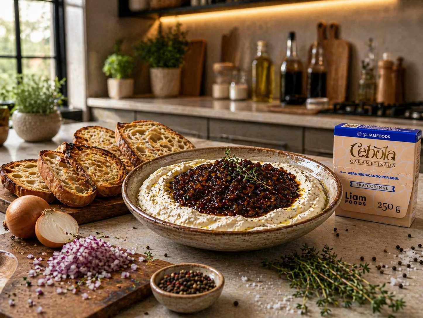 Patê de ricota com cebola caramelizada