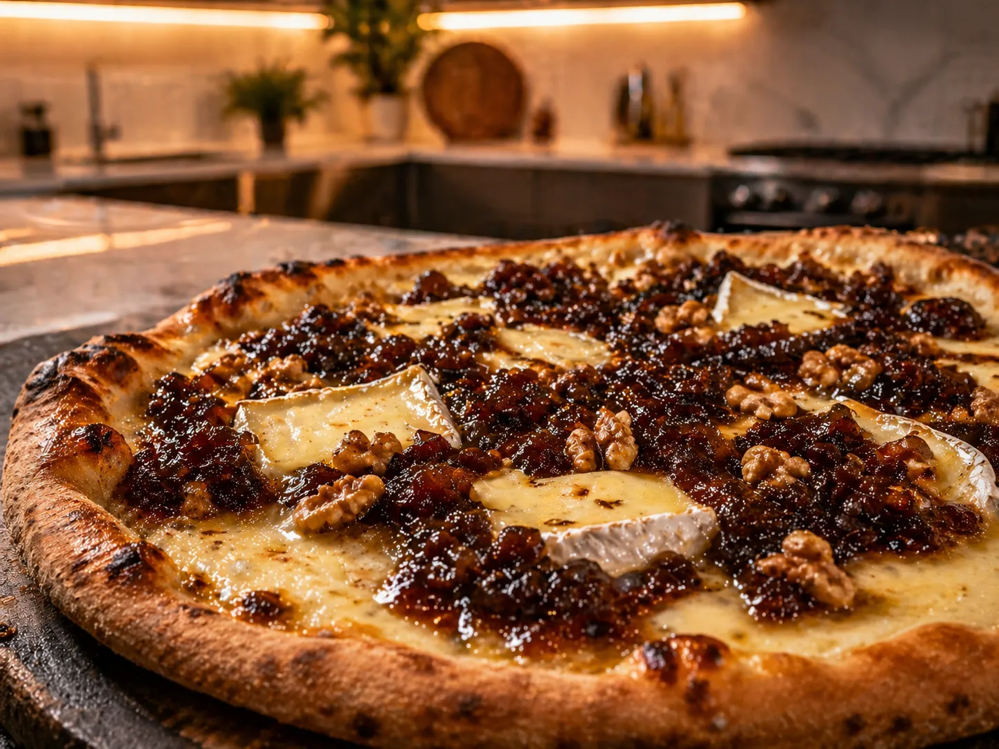 pizza de brie com cebola caramelizada