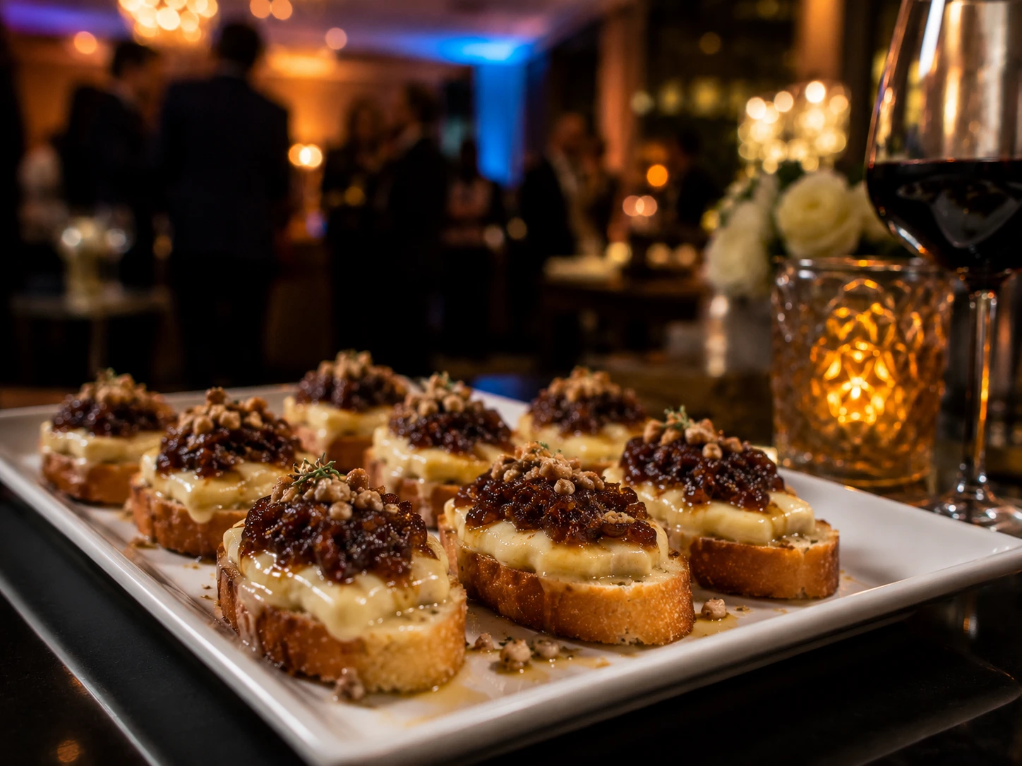 Canape de brie com cebola caramelizada