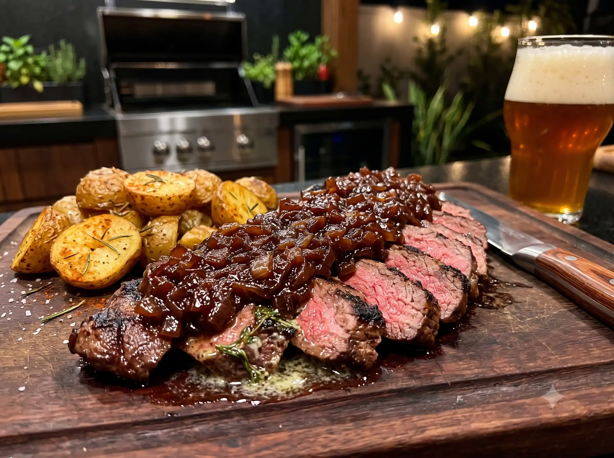 fraldinha na manteiga de alho com cebola caramelizada