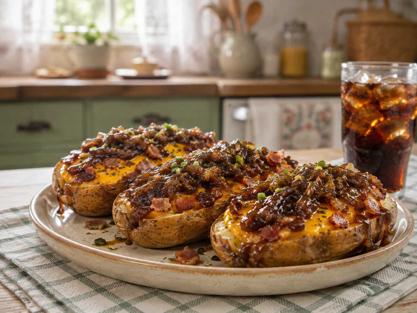 Batata Recheada com Cheddar, Bacon e Cebola Caramelizada Picante