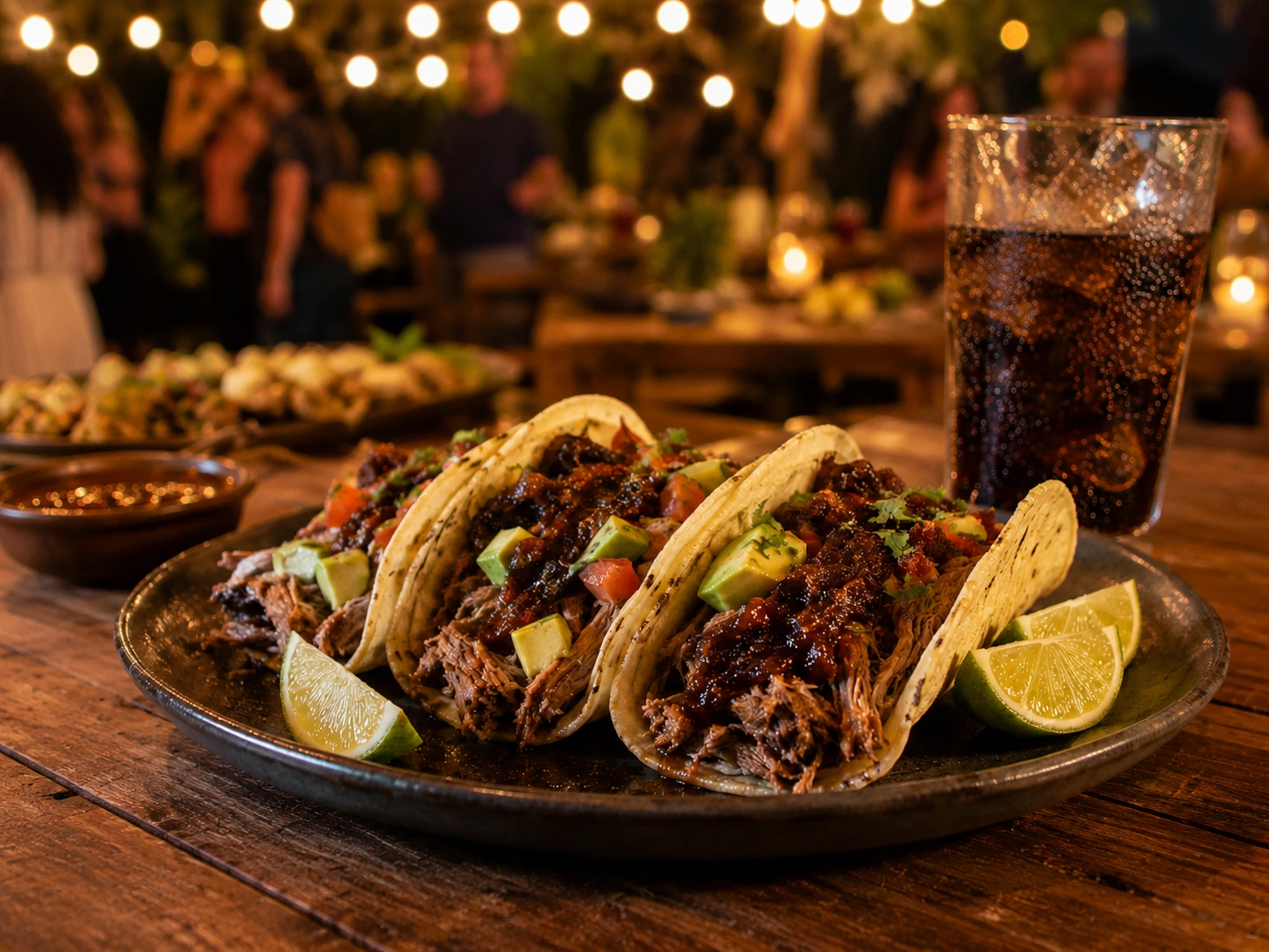 Tacos de carne desfiada, avocado e Cebola Caramelizada Picante