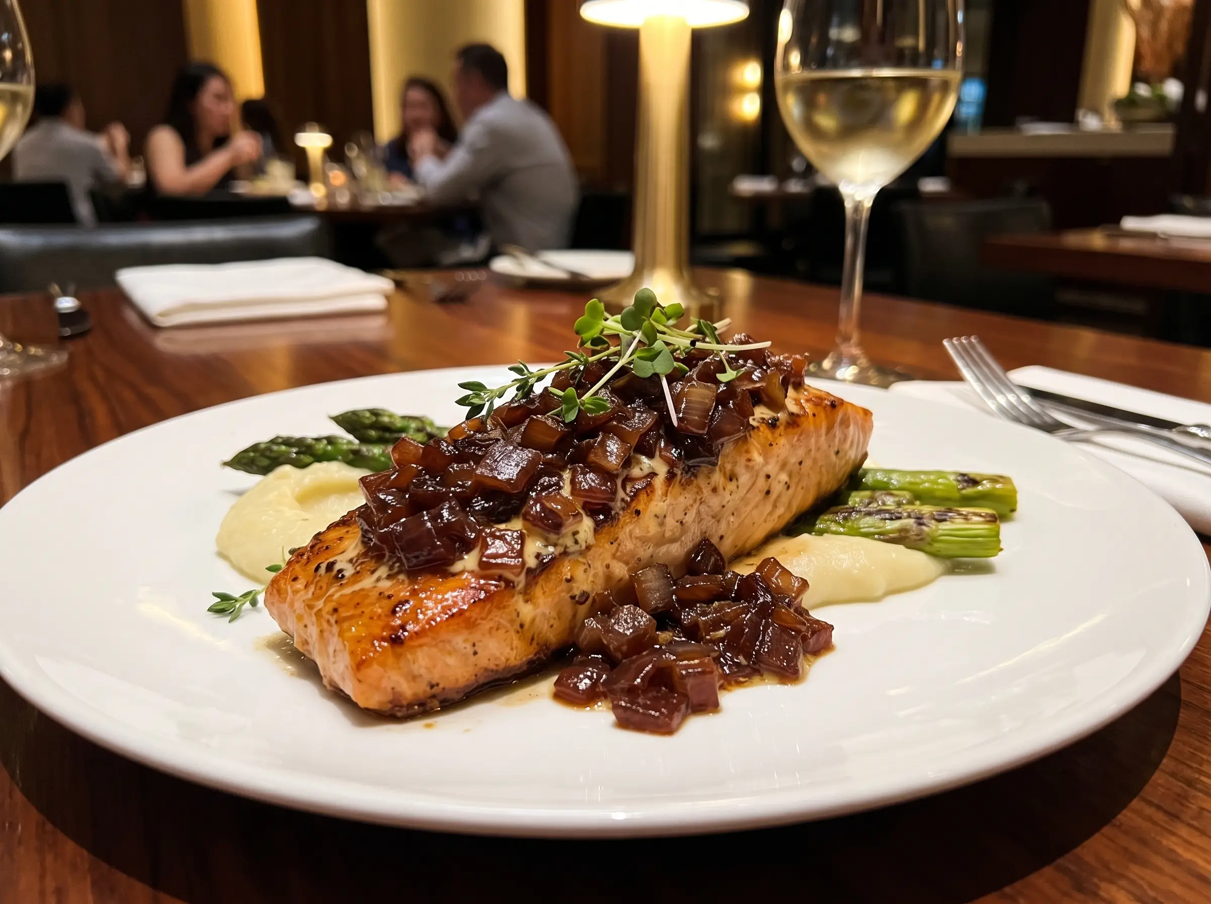 Salmão Grelhado com Cebola Caramelizada: sofisticação e equilíbrio em cada garfada